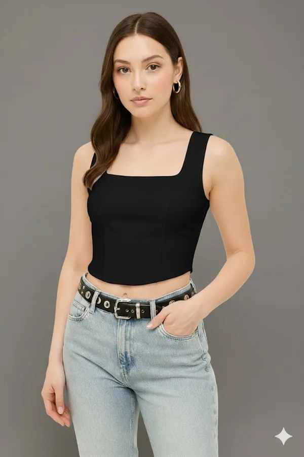Women_Black_square_neck_cotton_lycra__top