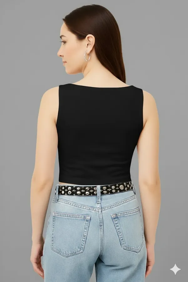 Women_Black_square_neck_cotton_lycra__top