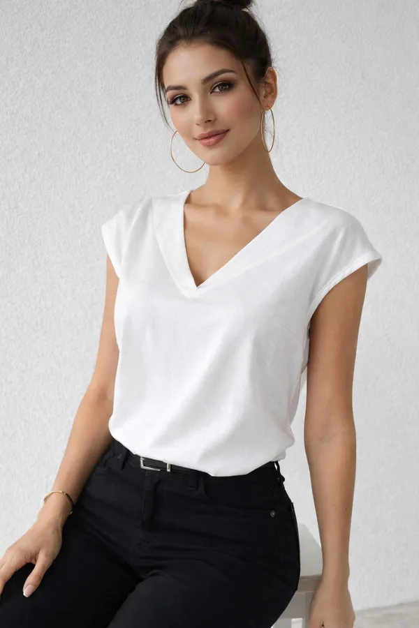 Women_Modern_Cap-Sleeve_V-Neck_top