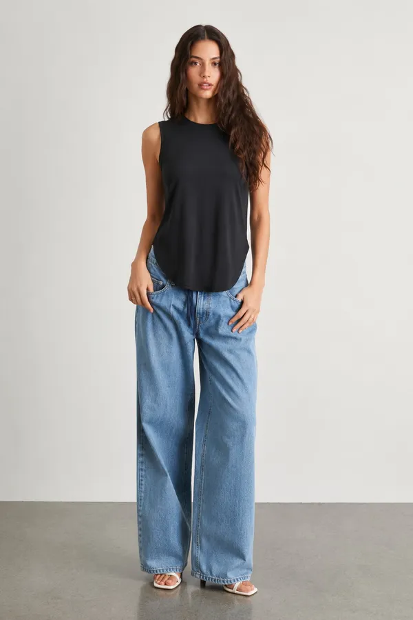 Black_Premium_Nylon_Sleeveless_High-Low_Top_For_Women