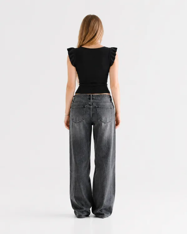 Black_Cotton_Premium__Blend_Ribbed_Premium_Top_With_Ruffled_Sleeves_For_Women
