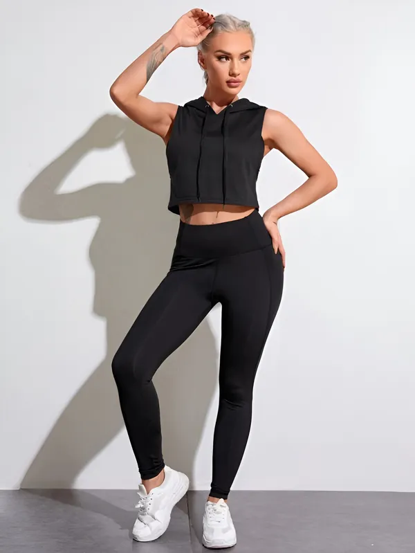 Black_Premium_Nylon_Sleeveless_Cropped_Hoodie_Tank_Top_For_Women