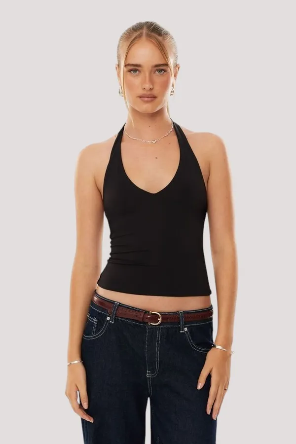 Black_Cotton_Premium__Halter_Neck_Crop_Top_For_Women