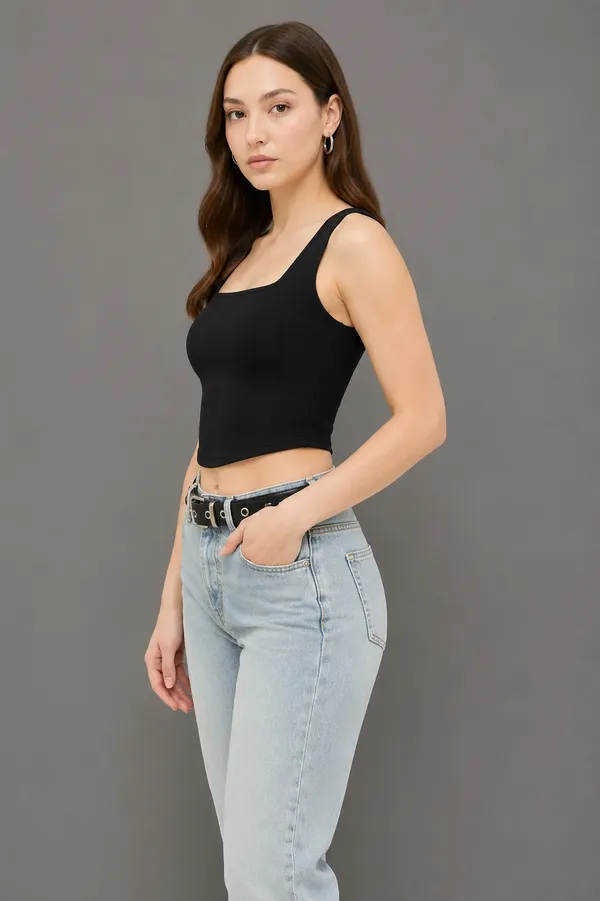 Women_Black_square_neck_cotton_lycra__top