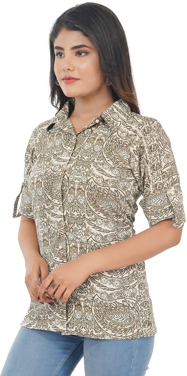 Beige_&_Dark_Green_Premium_Crepe_Printed_Shirt_For_Women