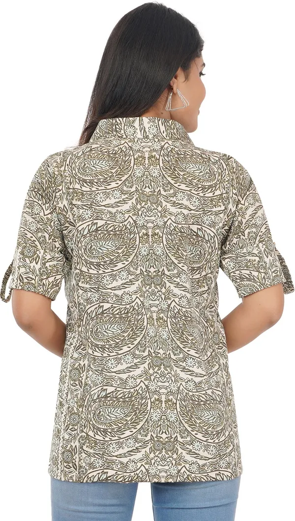 Beige_&_Dark_Green_Premium_Crepe_Printed_Shirt_For_Women