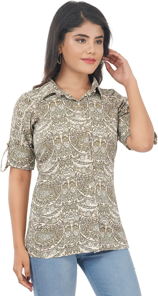 Beige_&_Dark_Green_Premium_Crepe_Printed_Shirt_For_Women