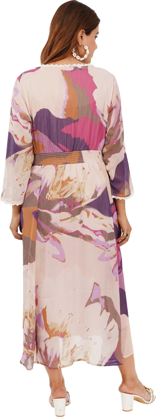 Pink_&_Purple_Premium_Chiffon_Printed_Cinched_Waist_Dress_For_Women