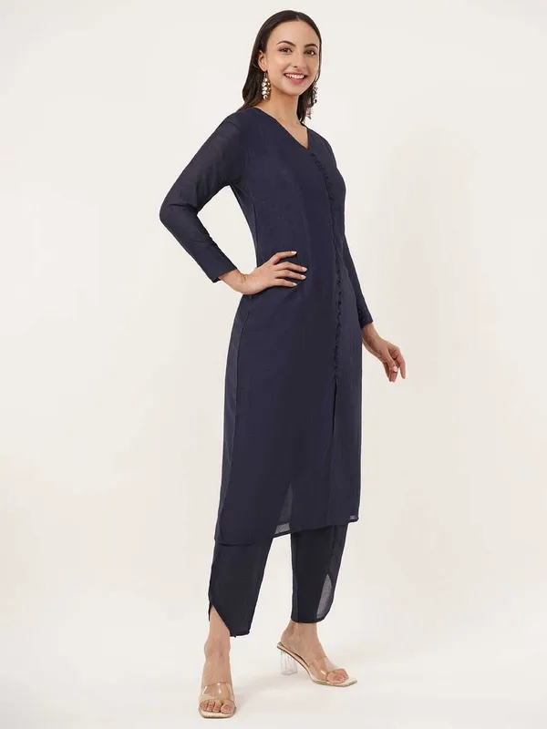 Blue_Premium_Silk_Blend_Solid_Kurta_&_Pant_Set_For_Women