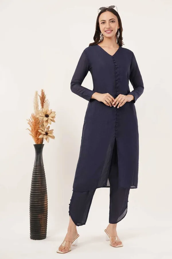 Blue_Premium_Silk_Blend_Solid_Kurta_&_Pant_Set_For_Women