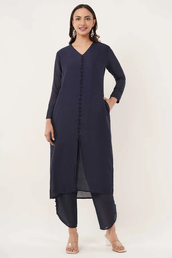 Blue_Premium_Silk_Blend_Solid_Kurta_&_Pant_Set_For_Women
