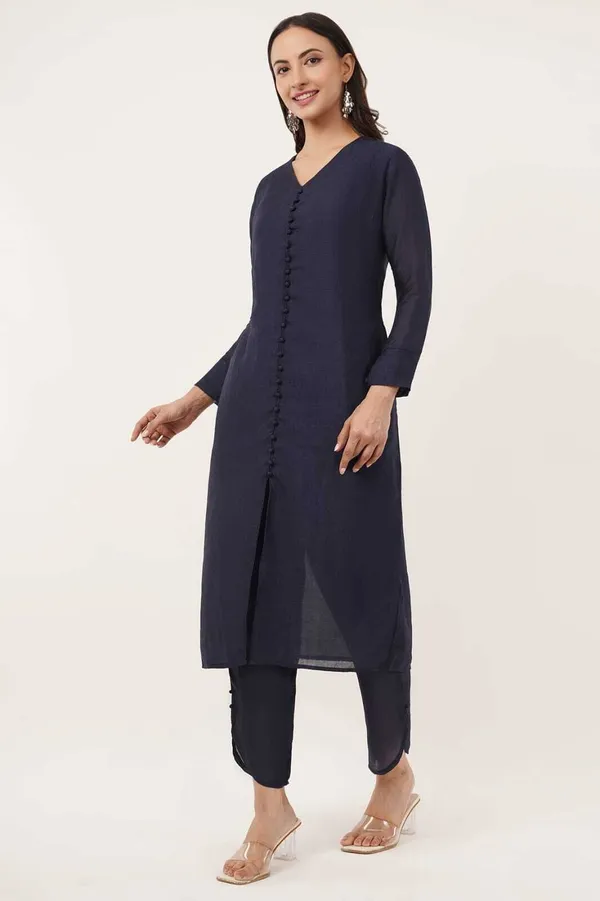Blue_Premium_Silk_Blend_Solid_Kurta_&_Pant_Set_For_Women