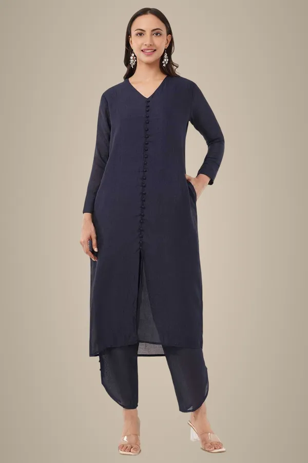 Blue_Premium_Silk_Blend_Solid_Kurta_&_Pant_Set_For_Women