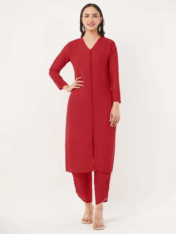 Red_Premium_Silk_Blend_Solid_Kurta_&_Pant_Set_For_Women