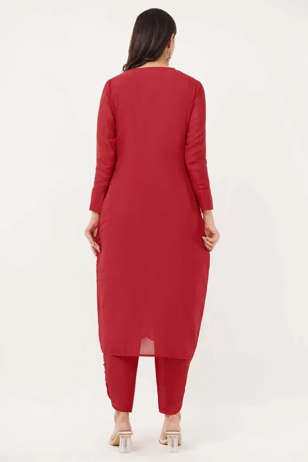 Red_Premium_Silk_Blend_Solid_Kurta_&_Pant_Set_For_Women