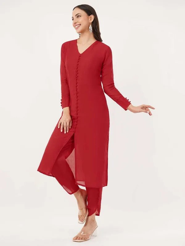 Red_Premium_Silk_Blend_Solid_Kurta_&_Pant_Set_For_Women
