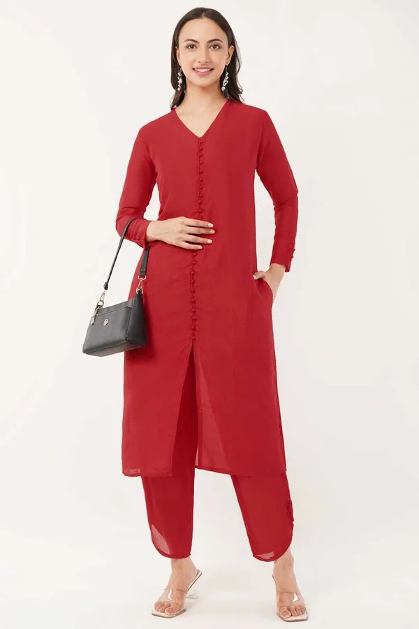 Red_Premium_Silk_Blend_Solid_Kurta_&_Pant_Set_For_Women