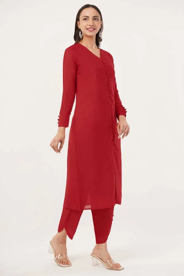 Red_Premium_Silk_Blend_Solid_Kurta_&_Pant_Set_For_Women