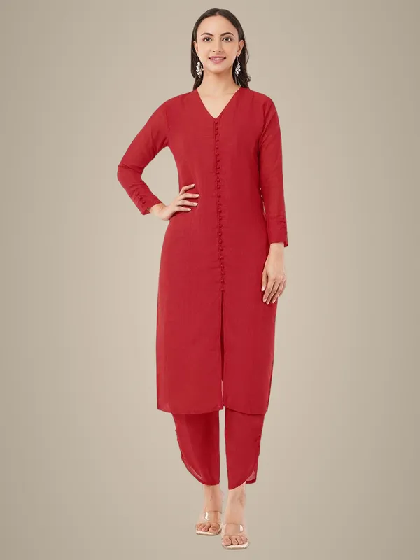 Red_Premium_Silk_Blend_Solid_Kurta_&_Pant_Set_For_Women