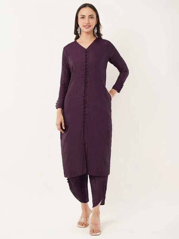 Purple_Premium_Silk_Blend_Solid_Kurta_&_Pant_Set_For_Women