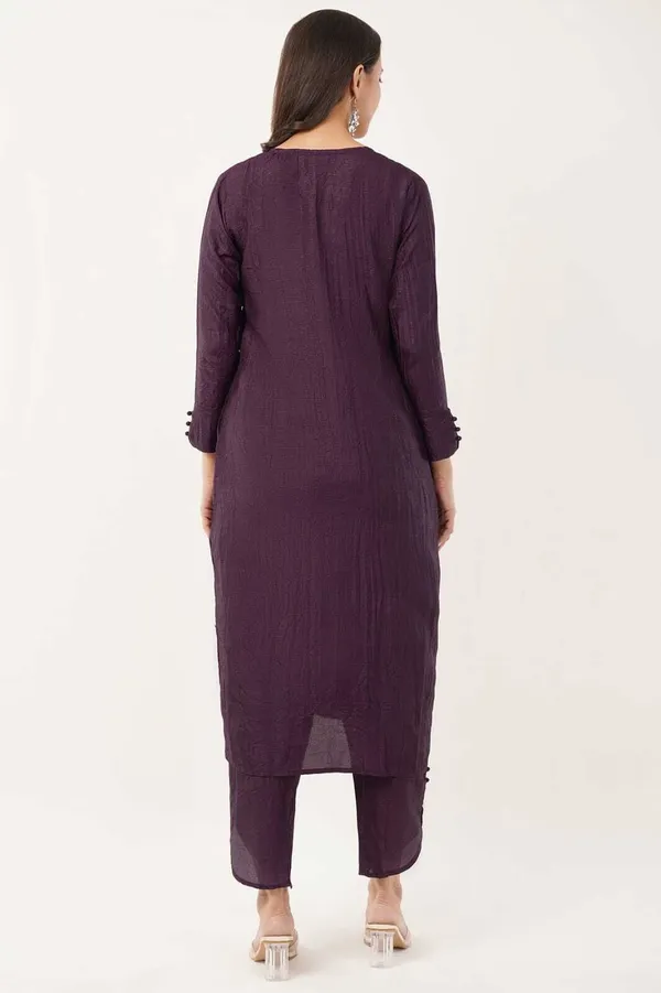 Purple_Premium_Silk_Blend_Solid_Kurta_&_Pant_Set_For_Women
