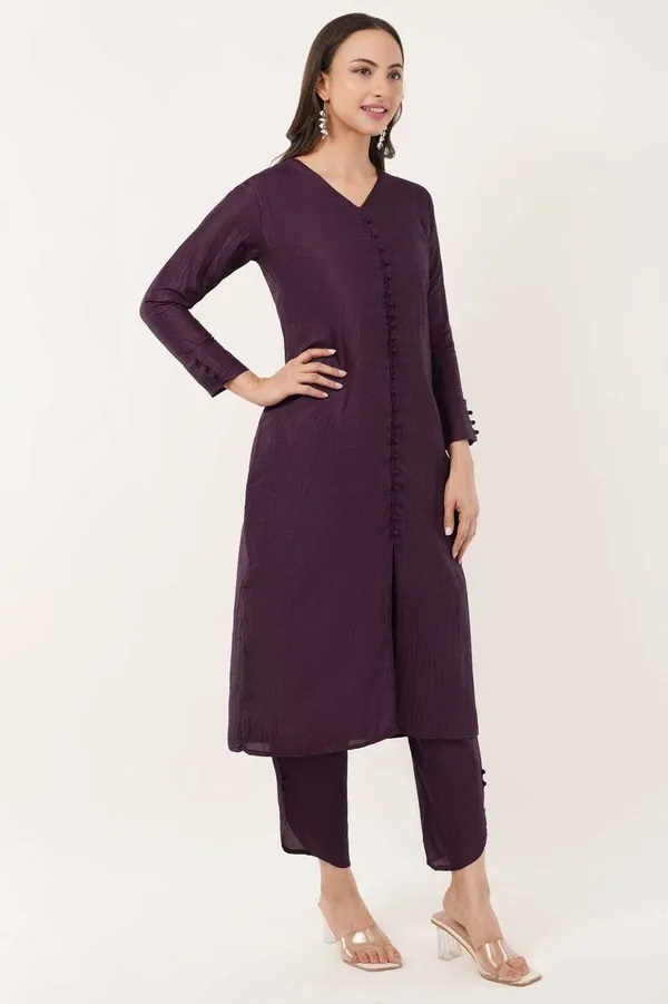 Purple_Premium_Silk_Blend_Solid_Kurta_&_Pant_Set_For_Women