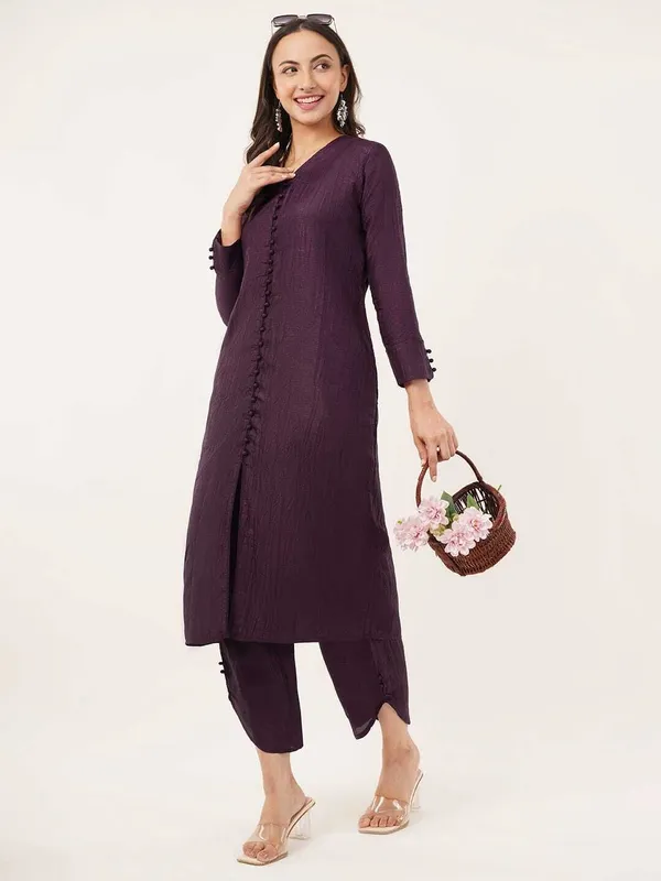 Purple_Premium_Silk_Blend_Solid_Kurta_&_Pant_Set_For_Women