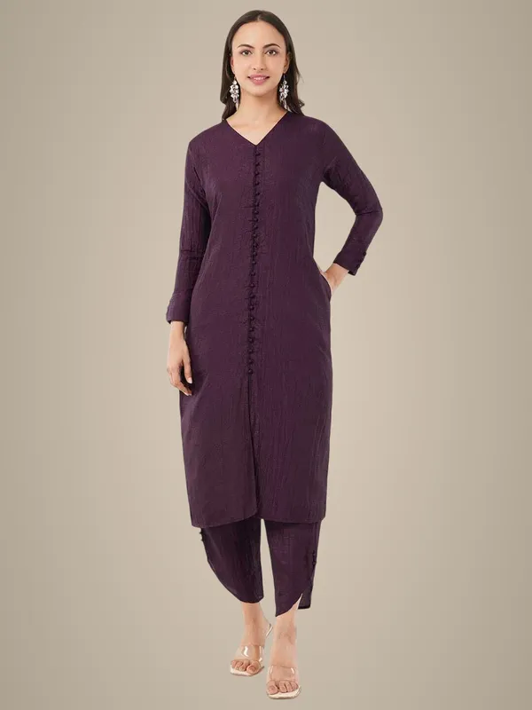 Purple_Premium_Silk_Blend_Solid_Kurta_&_Pant_Set_For_Women