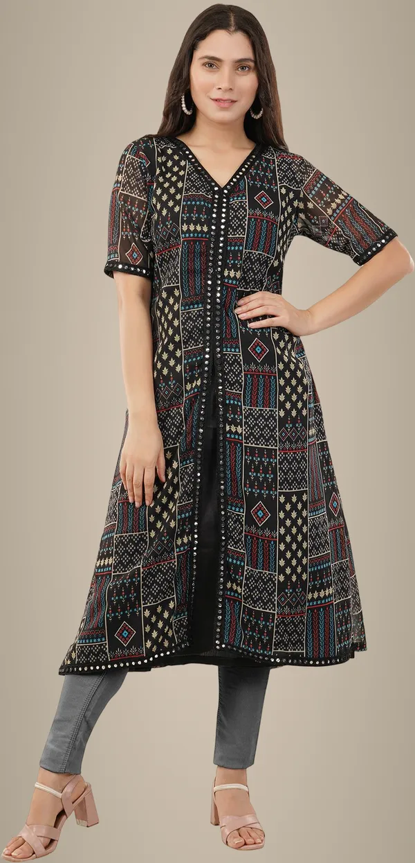 Black_Premium_Georgette_Printed_Kurta_For_Women