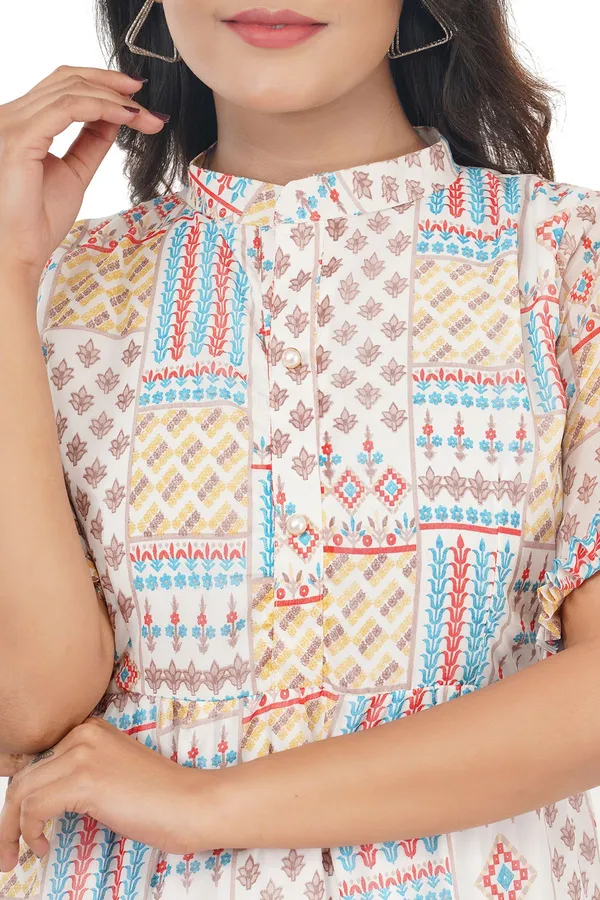 White_Premium_Georgette_Printed_Fit_And_Flare_Dress_For_Women