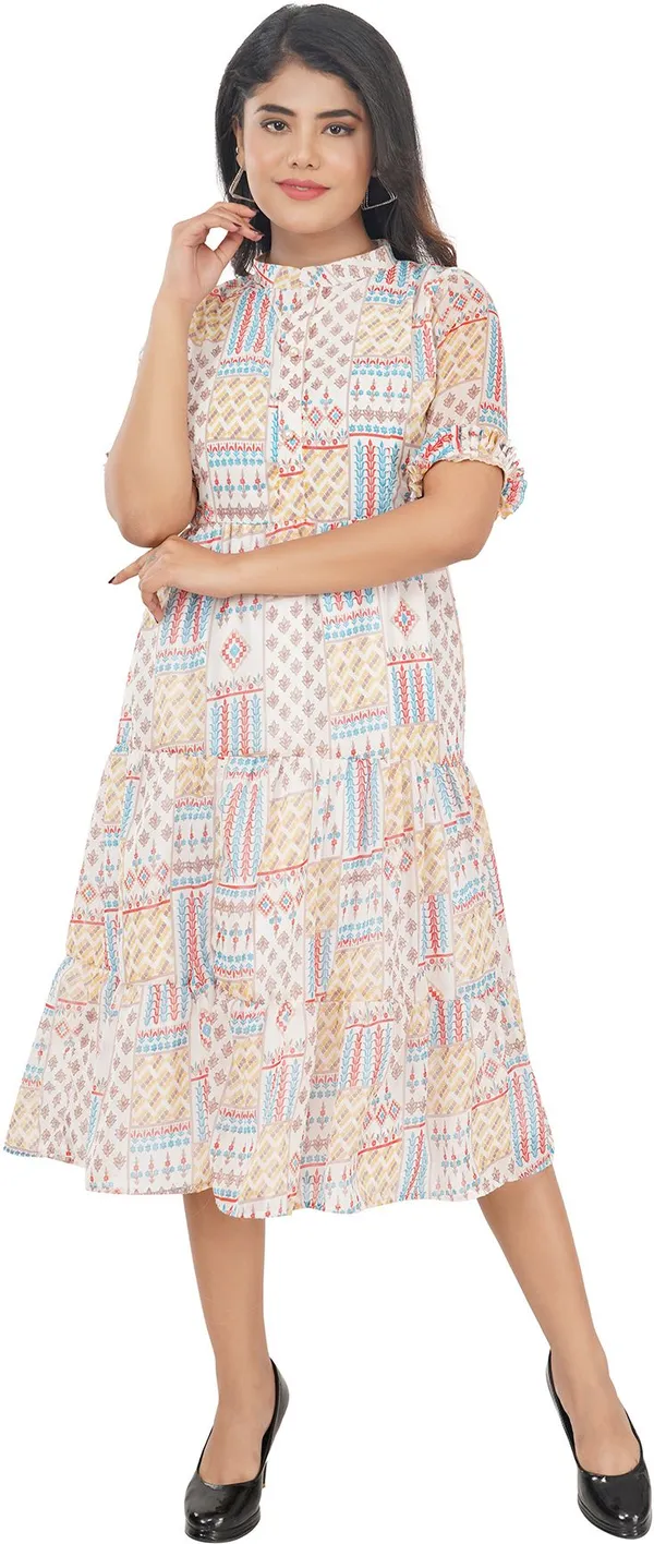 White_Premium_Georgette_Printed_Fit_And_Flare_Dress_For_Women