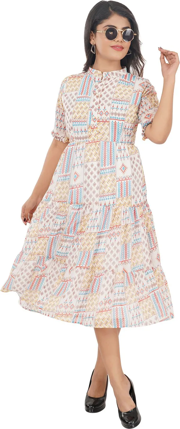 White_Premium_Georgette_Printed_Fit_And_Flare_Dress_For_Women