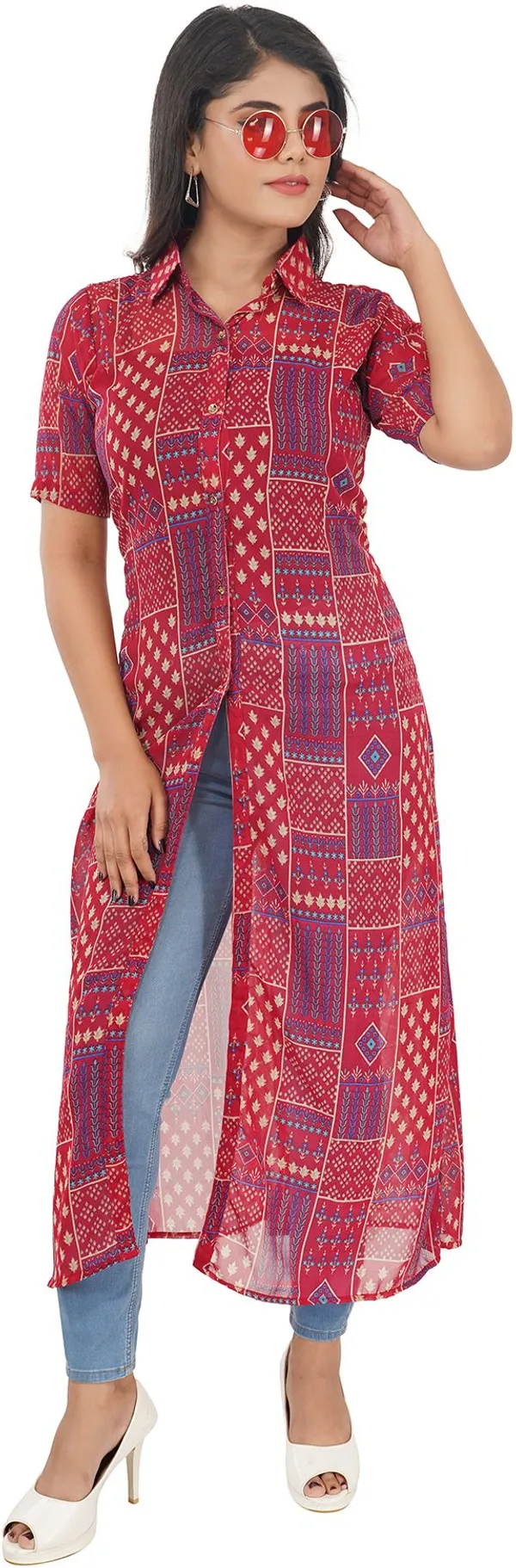 Red_Premium_Georgette_Printed_Kurta_For_Women