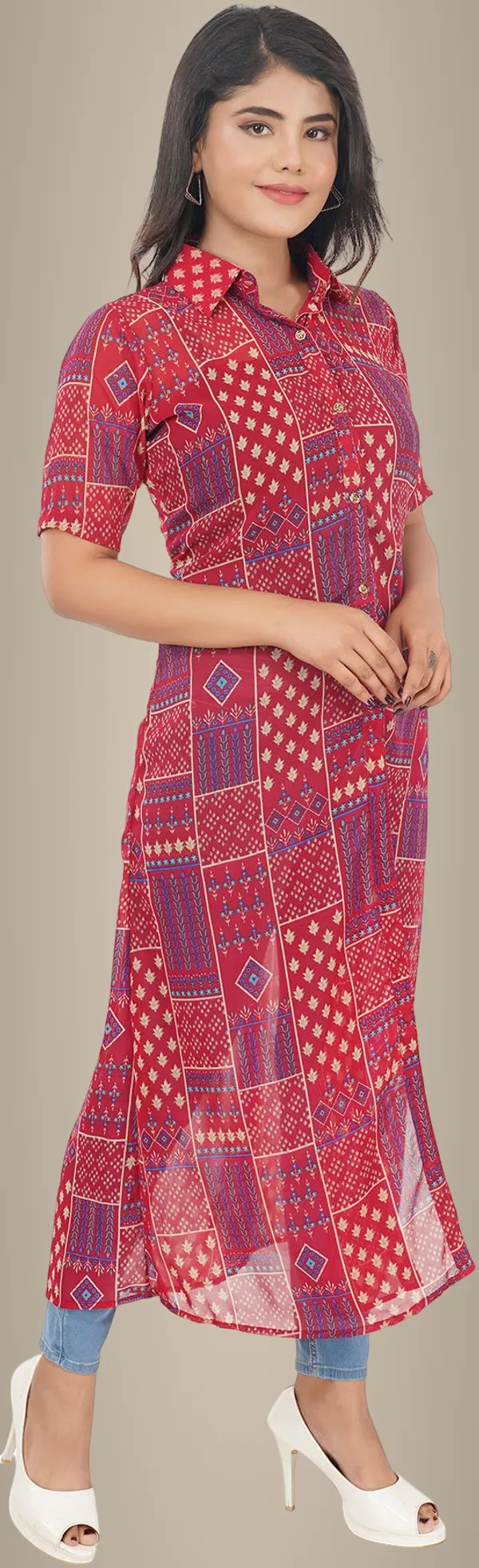 Red_Premium_Georgette_Printed_Kurta_For_Women