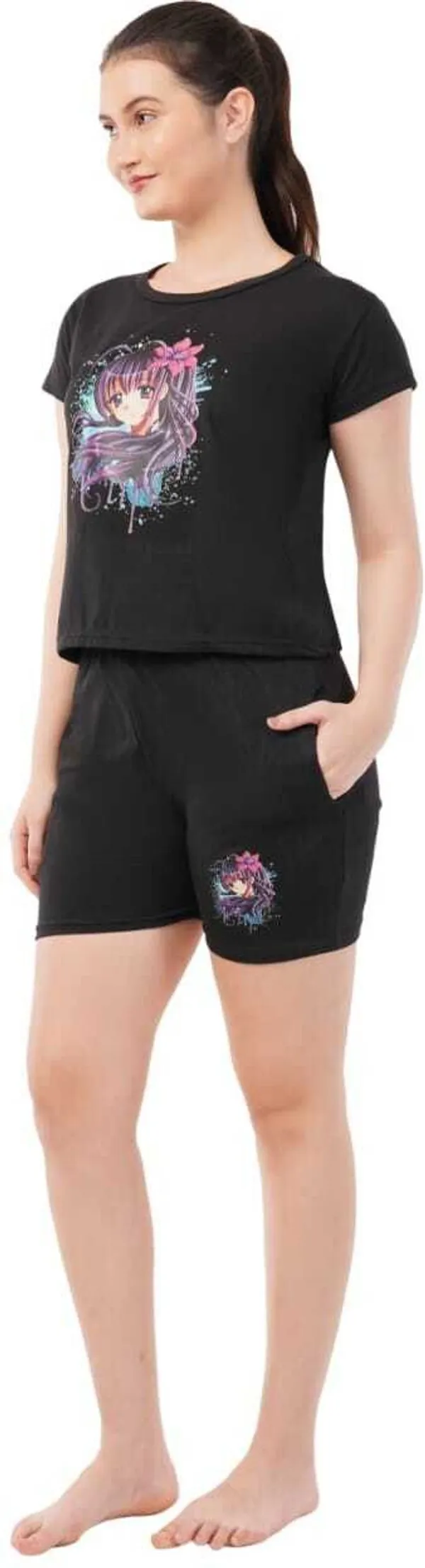 Black_Premium_Cotton_Printed_Top_&_Shorts_Set_For_Women