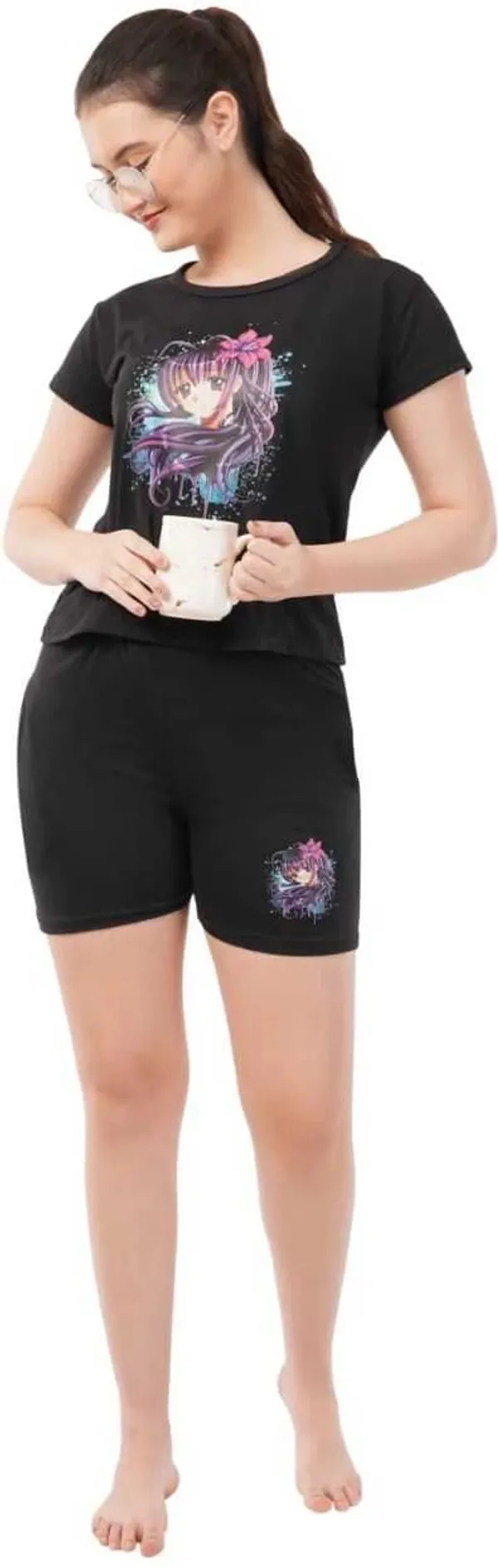 Black_Premium_Cotton_Printed_Top_&_Shorts_Set_For_Women
