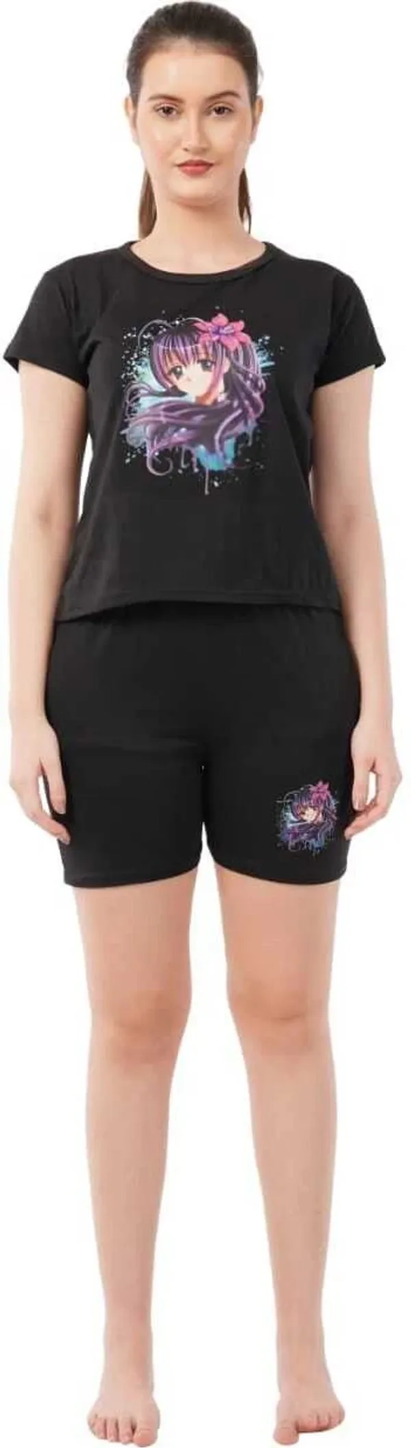 Black_Premium_Cotton_Printed_Top_&_Shorts_Set_For_Women