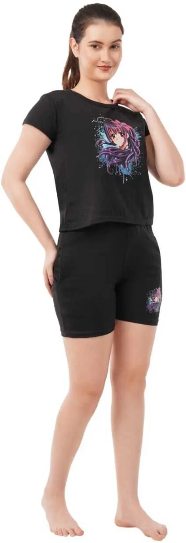 Black_Premium_Cotton_Printed_Top_&_Shorts_Set_For_Women