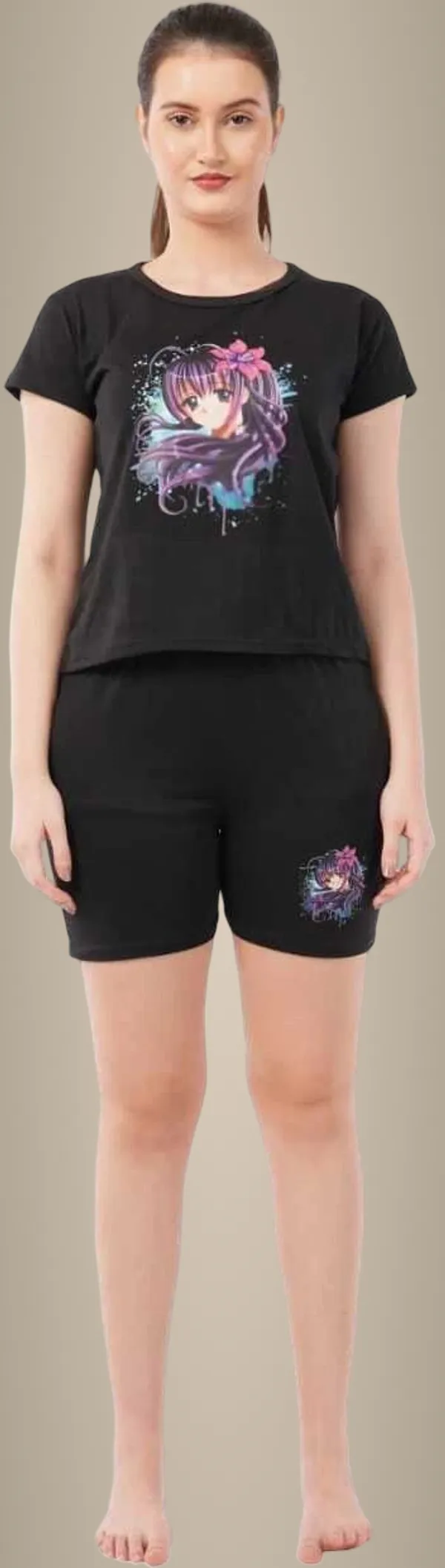Black_Premium_Cotton_Printed_Top_&_Shorts_Set_For_Women