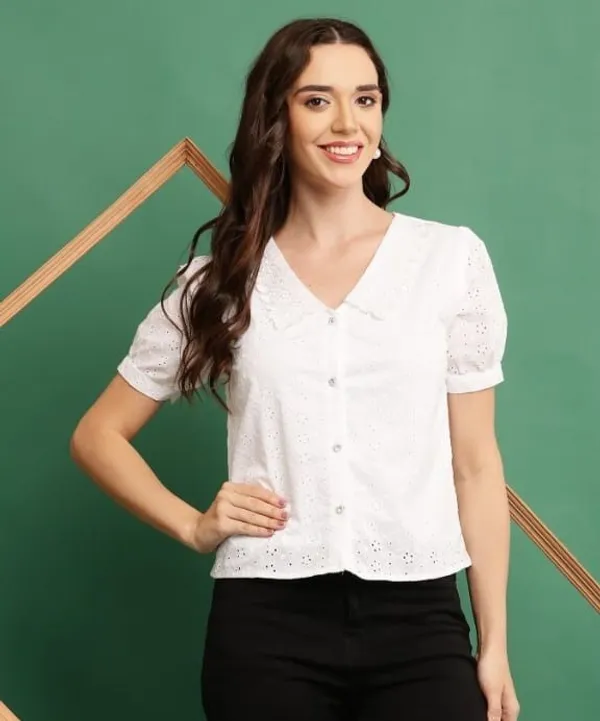 White_Premium_Georgette_Solid_Crop_Top_For_Women