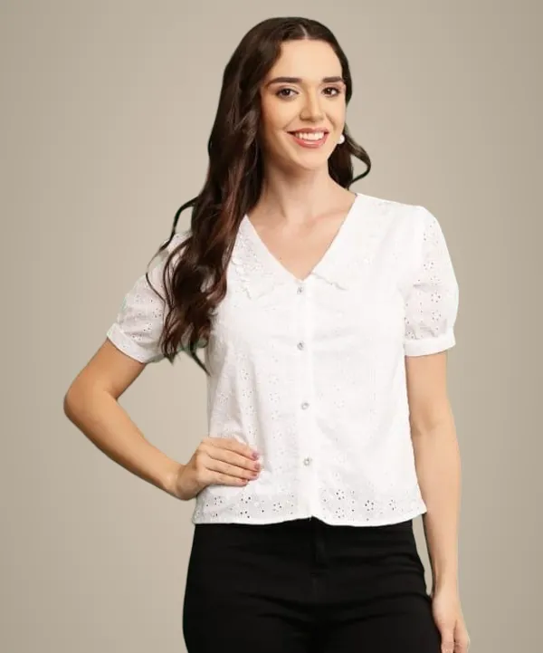 White_Premium_Georgette_Solid_Crop_Top_For_Women