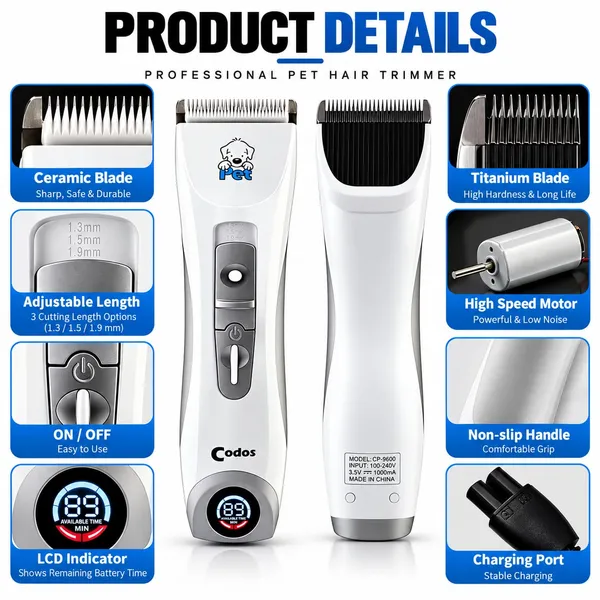 Codos_CP-9600_Professional_LCD_Screen_Pet_Dog/Cat_Clipper_Electrical_Grooming_Hair_Trimmer_Rechargeable_Haircut_Machine_(CP-9600)