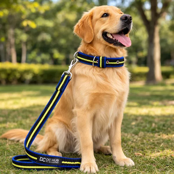 Strong_Polyester_Dog_Leash_&_Collar_Set_|_China_Imported_Heavy_Hook_|_Blue_&_Green_Striped_|_Durable_for_Medium_&_Large_Dogs”