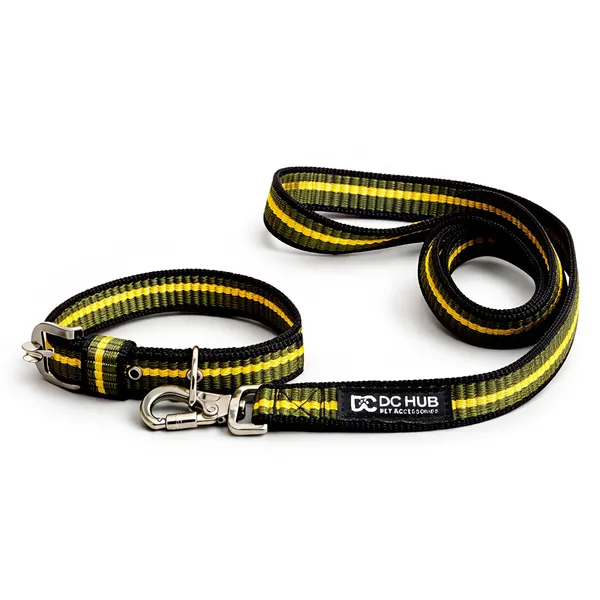 Strong_Polyester_Dog_Leash_&_Collar_Set_|_China_Imported_Heavy_Hook_|_Yellow_&_Green_Striped_|_Durable_for_Medium_&_Large_Dogs”