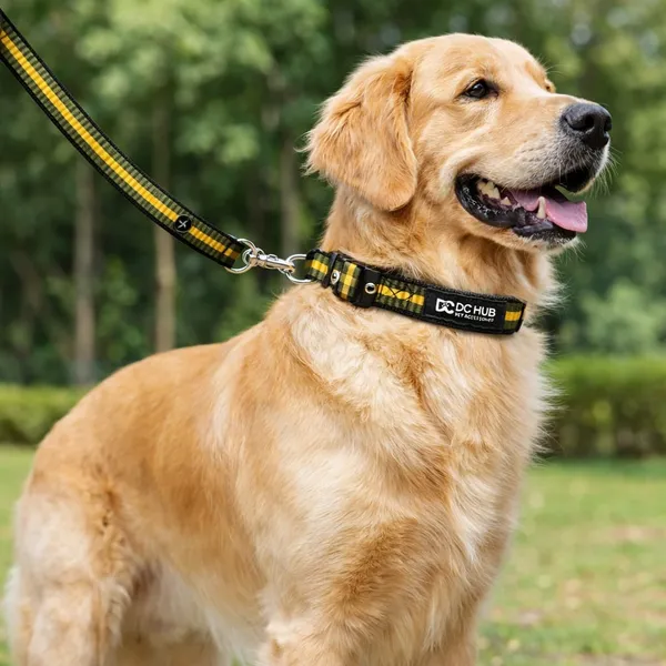 Strong_Polyester_Dog_Leash_&_Collar_Set_|_China_Imported_Heavy_Hook_|_Yellow_&_Green_Striped_|_Durable_for_Medium_&_Large_Dogs”