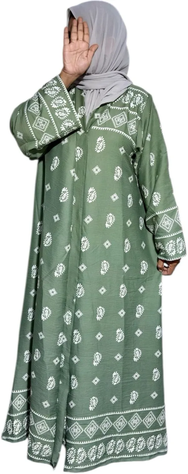 Green_Cotton_Blend_Printed_Abaya_For_Women