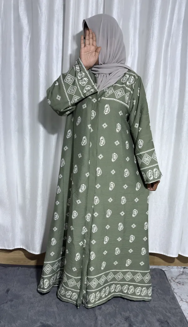 Green_Cotton_Blend_Printed_Abaya_For_Women