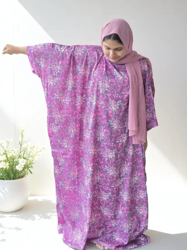 Purple_Cotton_Blend_Floral_Print_Abaya_For_Women