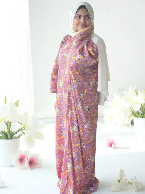 Pink_Cotton_Blend_Floral_Print_Abaya_For_Women