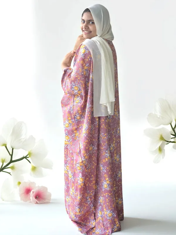 Pink_Cotton_Blend_Floral_Print_Abaya_For_Women